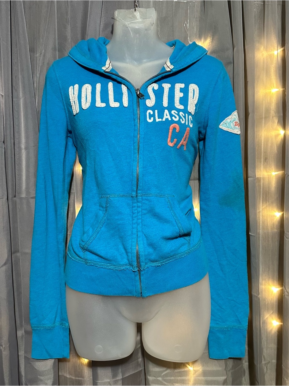 Blue Hollister classic zip up hoodie big wave club Sz M 2000s Y2K